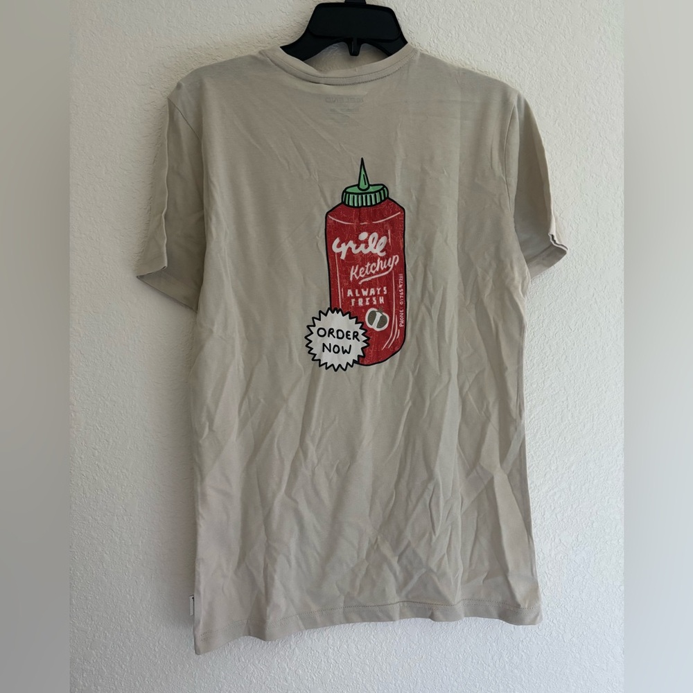 Graphic Tee with Ketchup Design - Beige